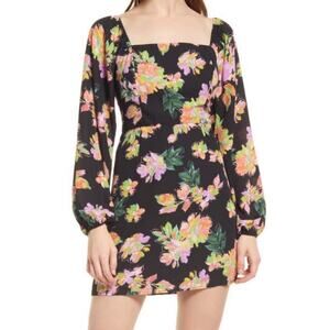 Nordstrom All in Favor Black Short Mini Tropical Floral Dress XS Party Going Out